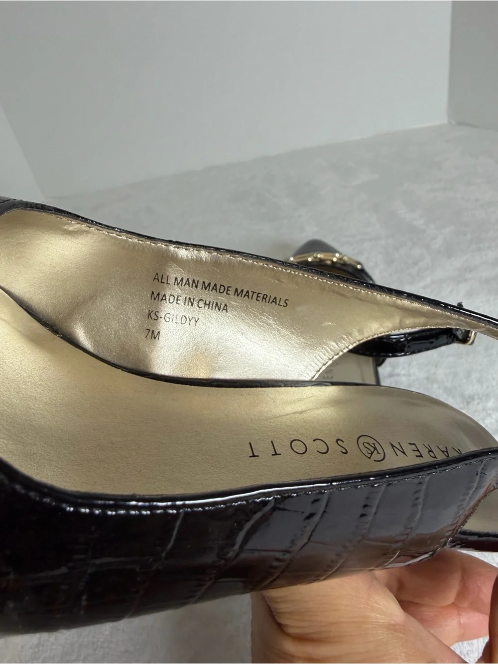 Karen Scott Black Patent Slingback Heels with Gold Accent Size 7